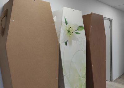 Gamme de cercueils en carton recyclé. Eco-responsable. LifeArt. Coopérative Funéraire de Lille.